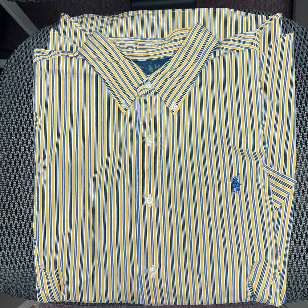 Ralph Lauren striped yellow blue dress shirt Classic Fit